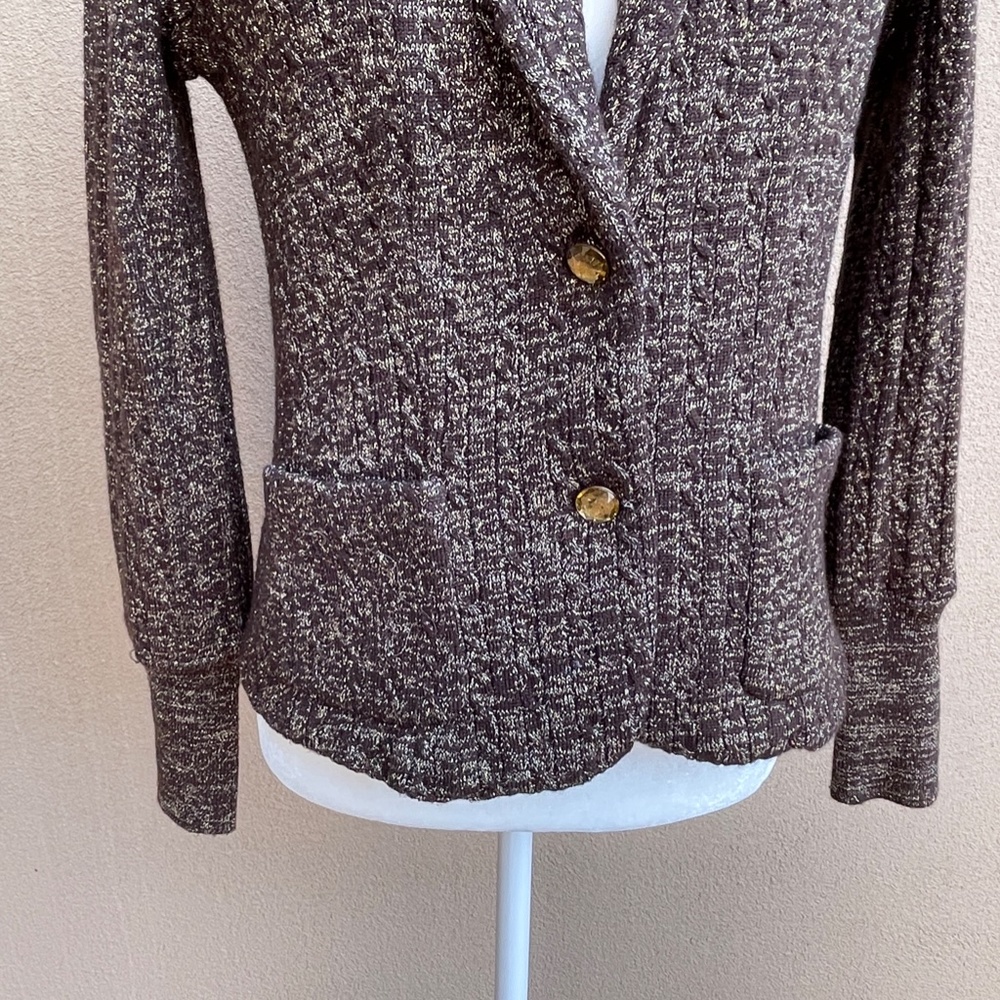 Cache Brown Gold Metallic Knit Jacket, Blazer, Ca… - image 3
